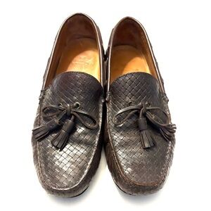 MASSIMO DUTTI Brown Woven Leather Loafers with Tassels